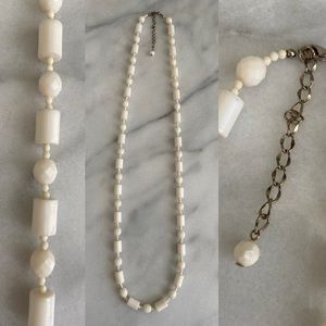 VINTAGE • Long Beaded Necklace Grandma Coastal White Party Retro Chic Twee Indie